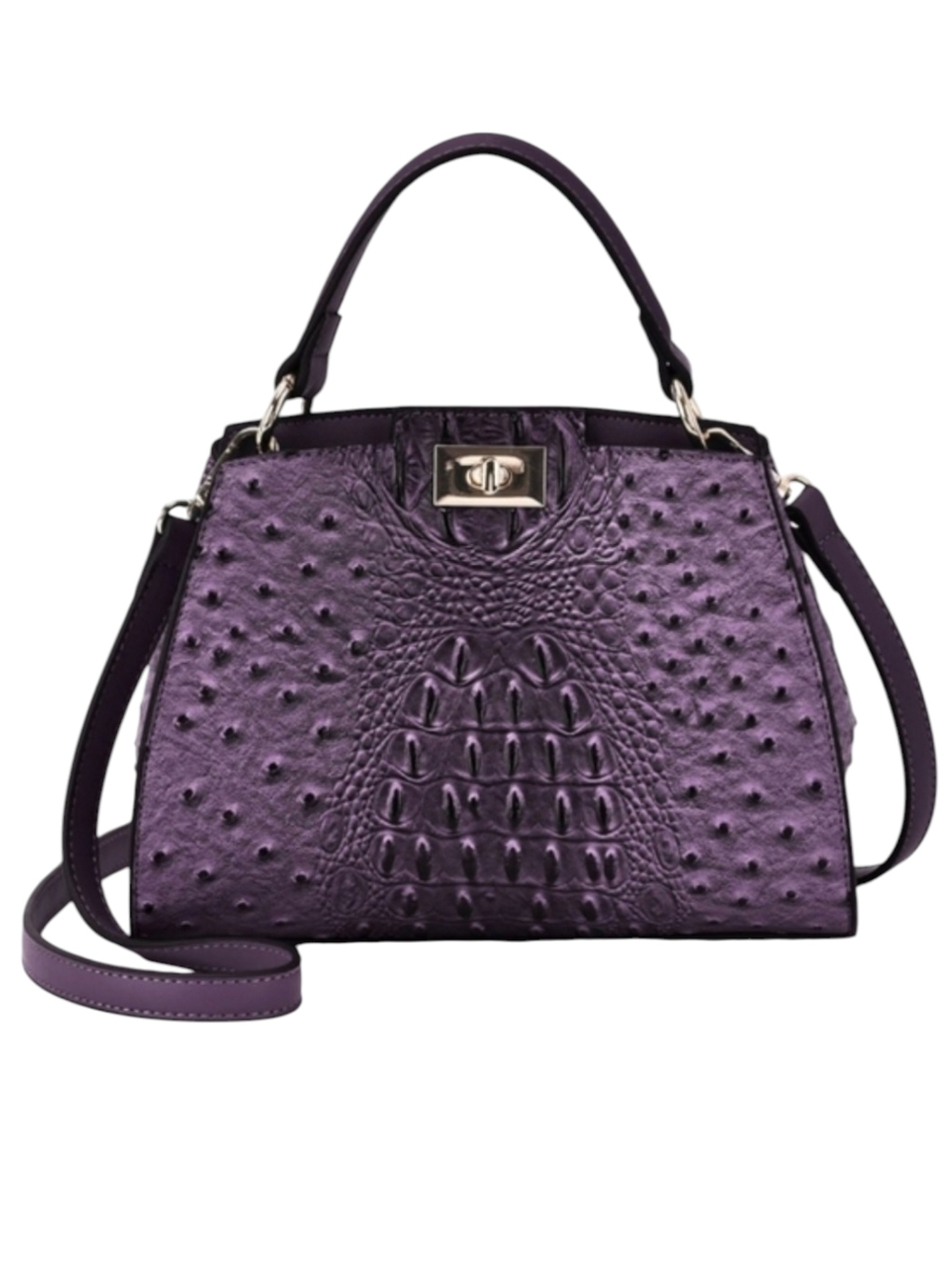 Mellow World Ozzie Ostrich Embossed 2-Compartment Crossbody Bag Handbag Purple